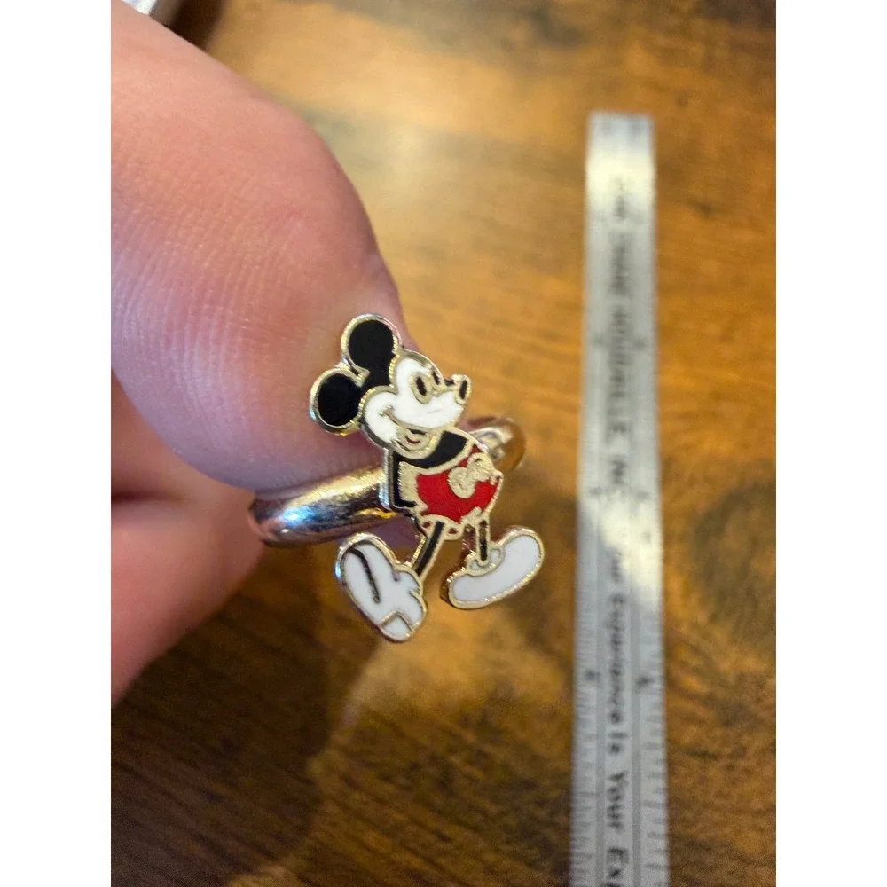 Vintage Disney Mickey Mouse Enamel Adjustable Ring Silver Tone Character Jewelry